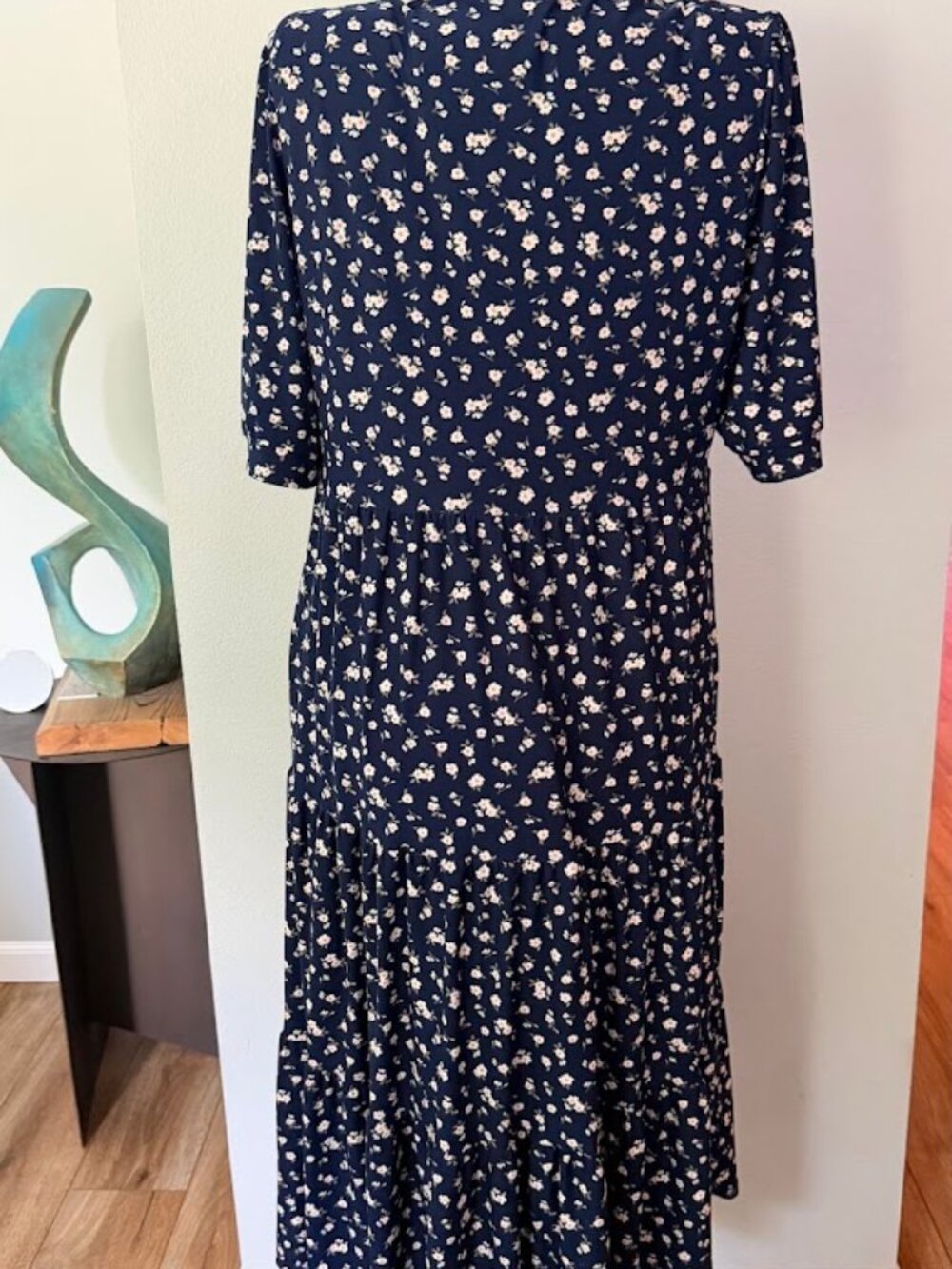 Max Studio Navy Floral Tiered Midi Dress Size XL - Picture 4 of 8
